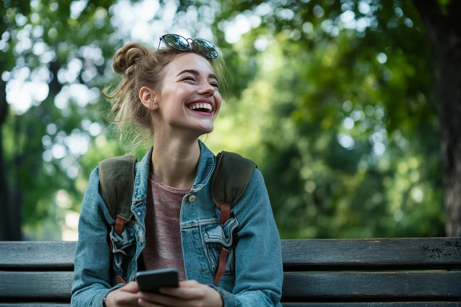 Solo fund borrower review — woman laughing with relief after funded loan, real moment